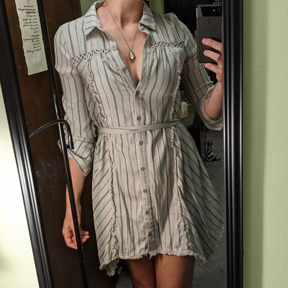 Striped Mini Button-Front Dress Size S